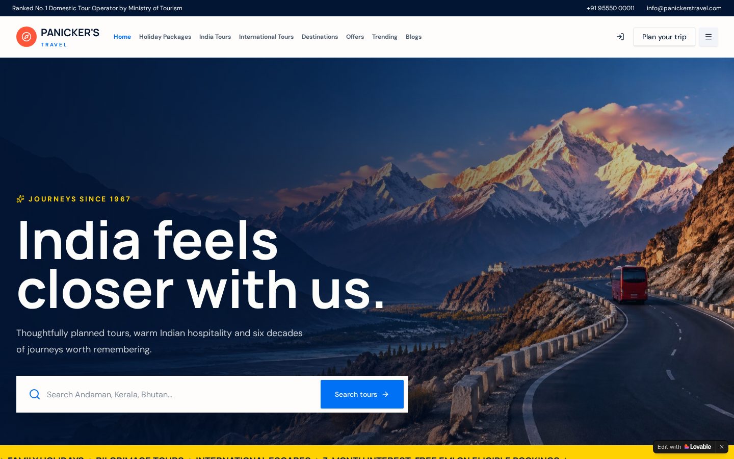 Panicker's Travel — Travel & Tourism website designed by Xpack Live