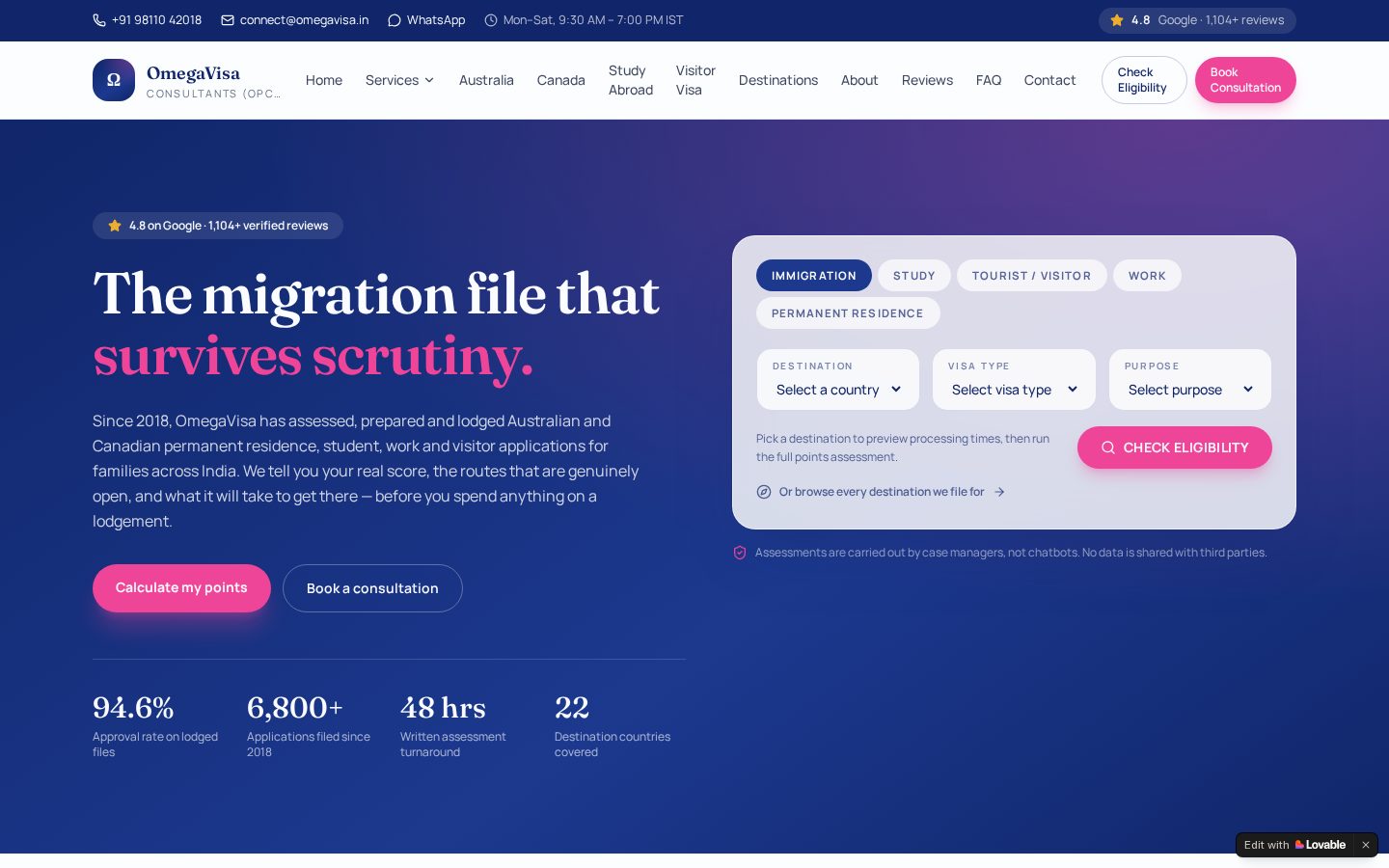 Omega Visa — Immigration website designed by Xpack Live