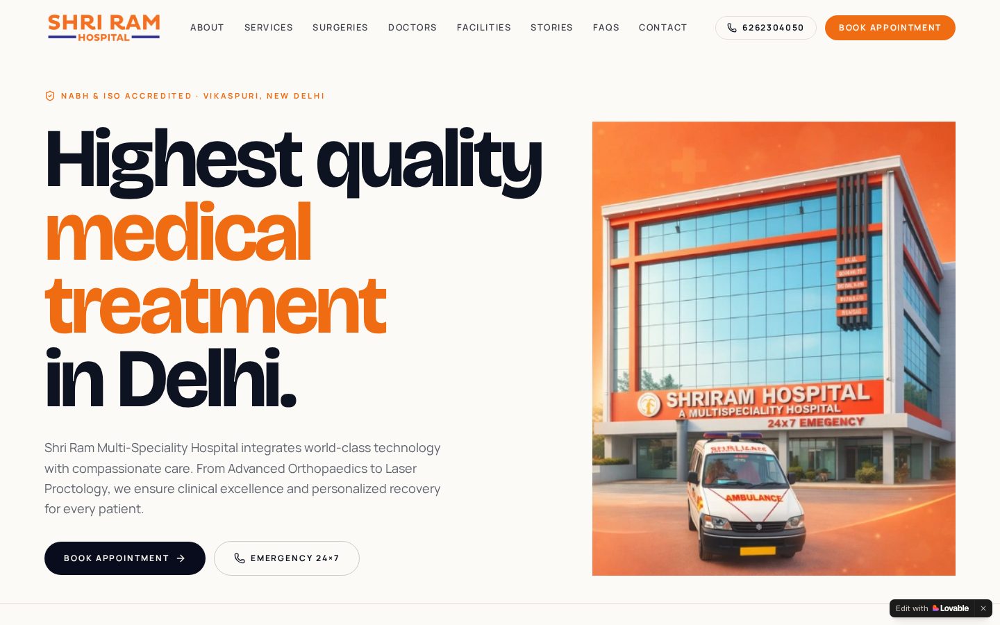 Shri Ram Hospital — Healthcare website designed by Xpack Live